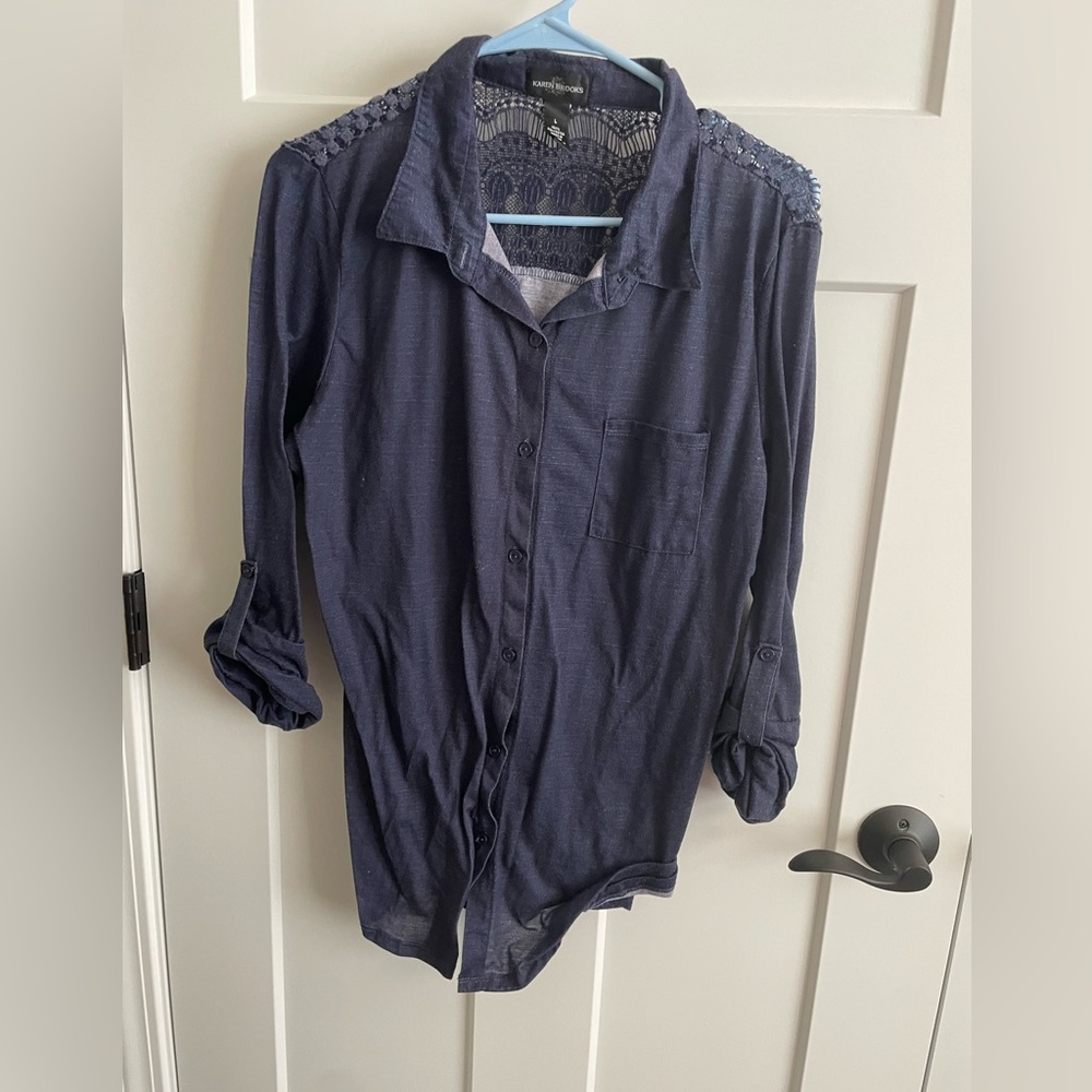 Button up, lace back detail, looks denim but cotton feel! School, teacher, fall!